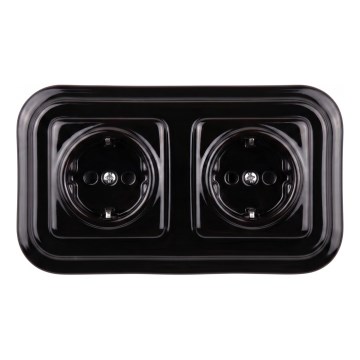 Elhard - Dvojitá keramická retro zásuvka domovní s rámečkem SCHUKO 230V černá