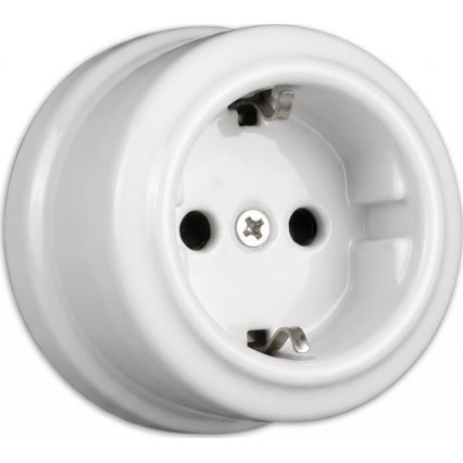 Elhard - Dvojitá nástěnná keramická retro zásuvka s rámečkem SCHUKO 230V bílá