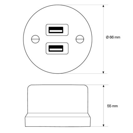 Elhard - Keramická retro zásuvka 2xUSB-A černá