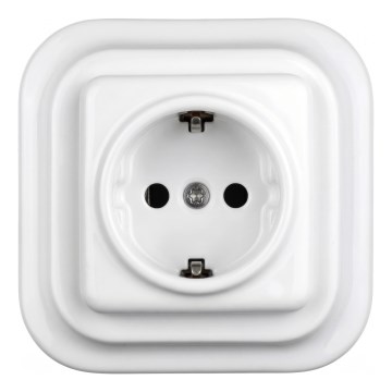 Elhard - Keramická retro zásuvka domovní s rámečkem SCHUKO 230V bílá