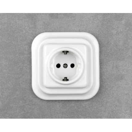 Elhard - Keramická retro zásuvka domovní s rámečkem SCHUKO 230V bílá