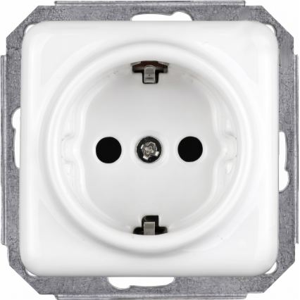 Elhard - Keramická retro zásuvka domovní s rámečkem SCHUKO 230V bílá