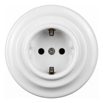 Elhard - Keramická retro zásuvka domovní s rámečkem SCHUKO 230V bílá