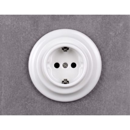Elhard - Keramická retro zásuvka domovní s rámečkem SCHUKO 230V bílá