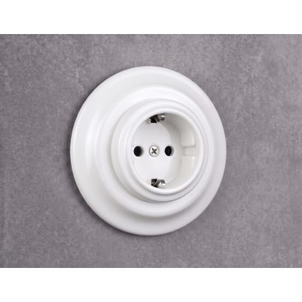 Elhard - Keramická retro zásuvka domovní s rámečkem SCHUKO 230V bílá