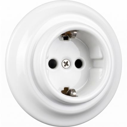 Elhard - Keramická retro zásuvka domovní s rámečkem SCHUKO 230V bílá