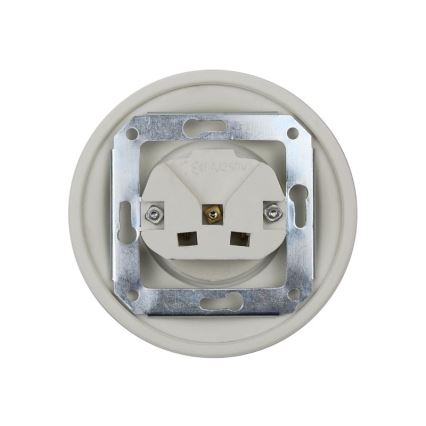 Elhard - Keramická retro zásuvka domovní s rámečkem SCHUKO 230V bílá