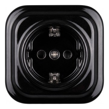 Elhard - Keramická retro zásuvka domovní s rámečkem SCHUKO 230V černá