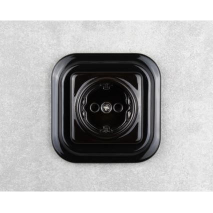 Elhard - Keramická retro zásuvka domovní s rámečkem SCHUKO 230V černá