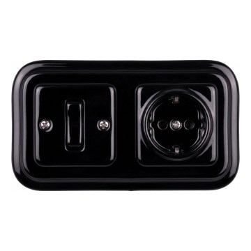 Elhard - Keramický retro jednopólový vypínač č. 1 a zásuvka SCHUKO 230V s rámečkem černá