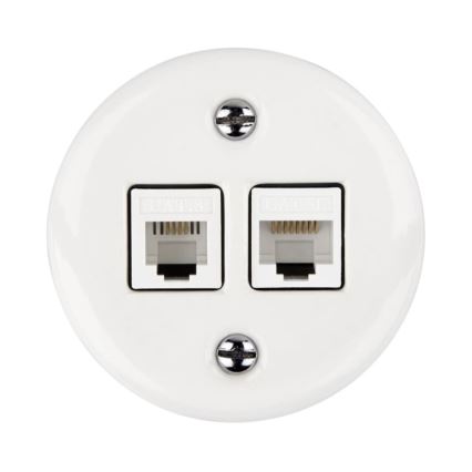 Elhard - Nástěnná keramická retro datová zásuvka 2xRJ45 bílá
