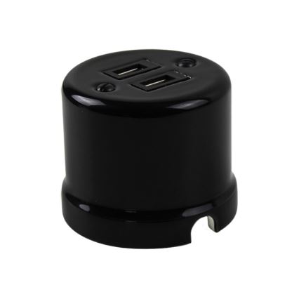 Elhard - Nástěnná keramická retro zásuvka 2xUSB-A černá