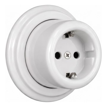 Elhard - Nástěnná keramická retro zásuvka domovní s rámečkem SCHUKO 230V bílá