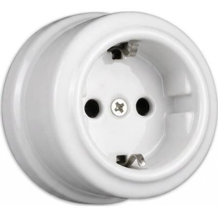 Elhard - Nástěnná keramická retro zásuvka domovní s rámečkem SCHUKO 230V bílá