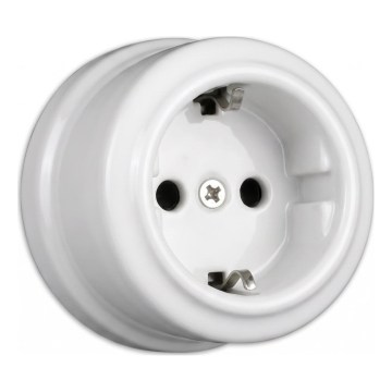 Elhard - Nástěnná keramická retro zásuvka domovní SCHUKO 230V bílá
