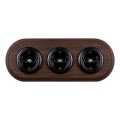 Elhard - Trojitá keramická retro zásuvka domovní s rámečkem SCHUKO 230V černá/tmavé dřevo