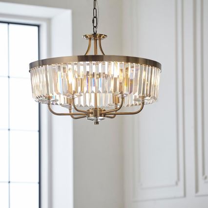 Endon 102505 - Lustr na řetězu 6xE14/6W/230V pr. 55 cm mosaz