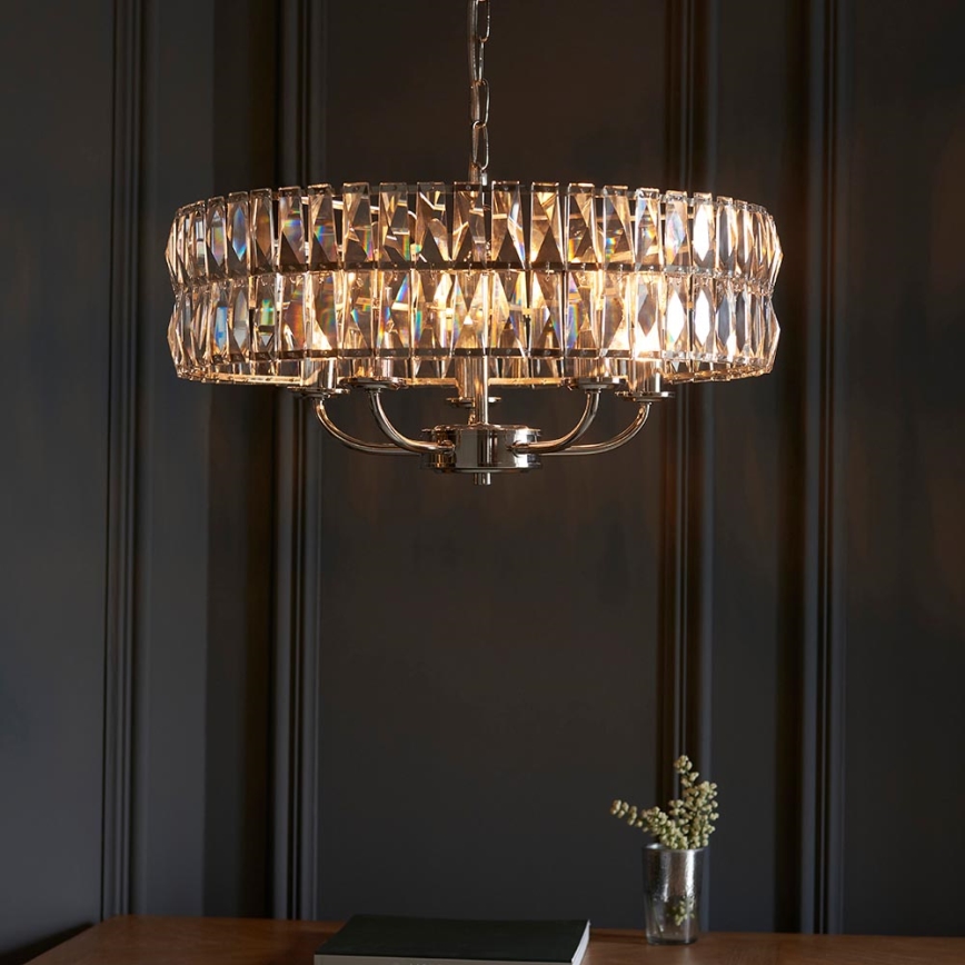 Endon 104467 - Lustr na řetězu CLIFTON 5xE14/6W/230V pr. 50,5 cm lesklý chrom/čirá