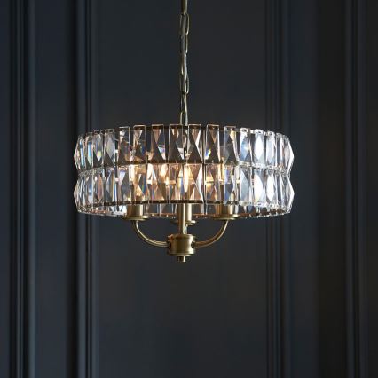 Endon 106243 - Lustr na řetězu CLIFTON 3xE14/6W/230V pr. 38,5 cm mosaz/čirá