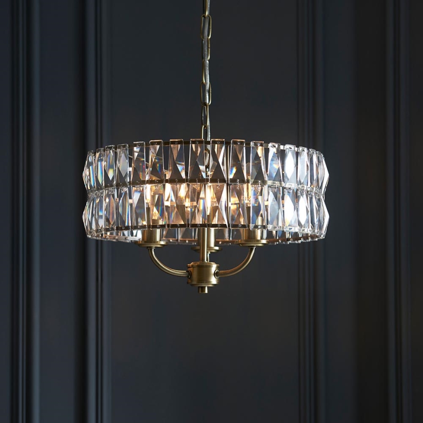 Endon 106243 - Lustr na řetězu CLIFTON 3xE14/6W/230V pr. 38,5 cm mosaz/čirá