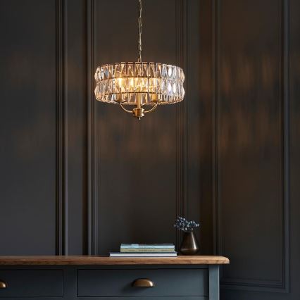 Endon 106243 - Lustr na řetězu CLIFTON 3xE14/6W/230V pr. 38,5 cm mosaz/čirá