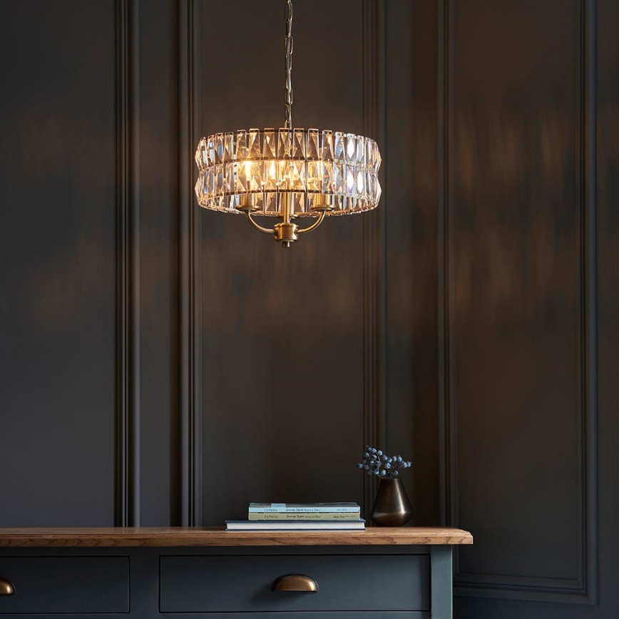 Endon 106243 - Lustr na řetězu CLIFTON 3xE14/6W/230V pr. 38,5 cm mosaz/čirá