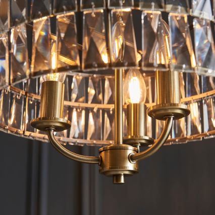 Endon 106243 - Lustr na řetězu CLIFTON 3xE14/6W/230V pr. 38,5 cm mosaz/čirá