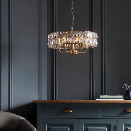 Endon 106244 - Lustr na řetězu CLIFTON 5xE14/6W/230V mosaz/čirá