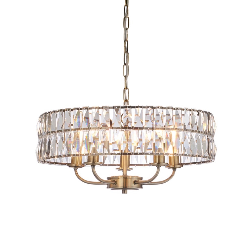Endon 106244 - Lustr na řetězu CLIFTON 5xE14/6W/230V mosaz/čirá