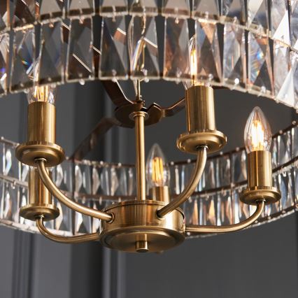 Endon 106244 - Lustr na řetězu CLIFTON 5xE14/6W/230V mosaz/čirá