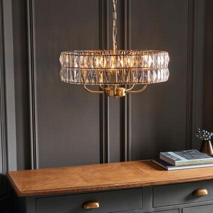 Endon 106244 - Lustr na řetězu CLIFTON 5xE14/6W/230V pr. 50,5 cm mosaz/čirá
