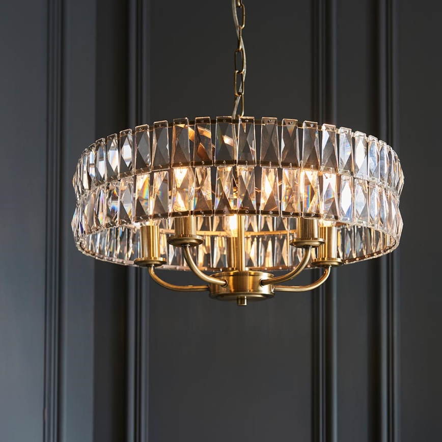 Endon 106244 - Lustr na řetězu CLIFTON 5xE14/6W/230V pr. 50,5 cm mosaz/čirá