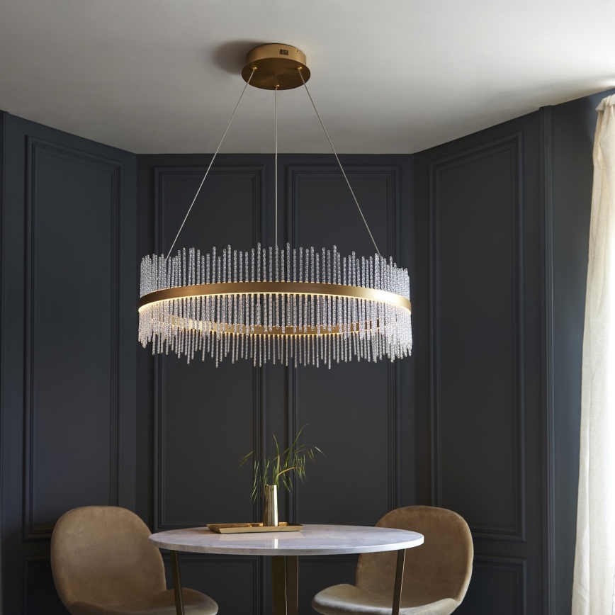 Endon 107672 - LED Stmívatelný lustr na lanku ADRIEL LED/83W/230V 3000K pr. 89 cm zlatá/čirá