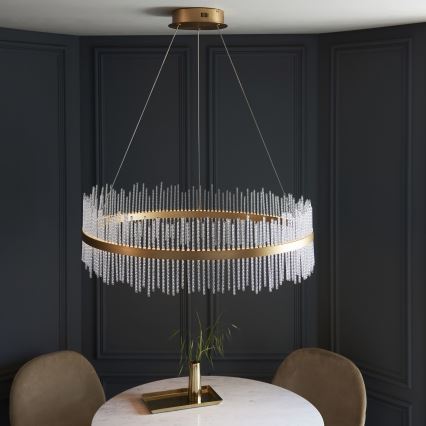 Endon 107672 - LED Stmívatelný lustr na lanku ADRIEL LED/83W/230V 3000K pr. 89 cm zlatá/čirá