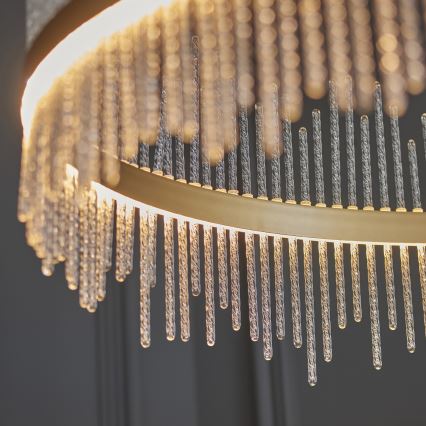 Endon 107672 - LED Stmívatelný lustr na lanku ADRIEL LED/83W/230V 3000K pr. 89 cm zlatá/čirá