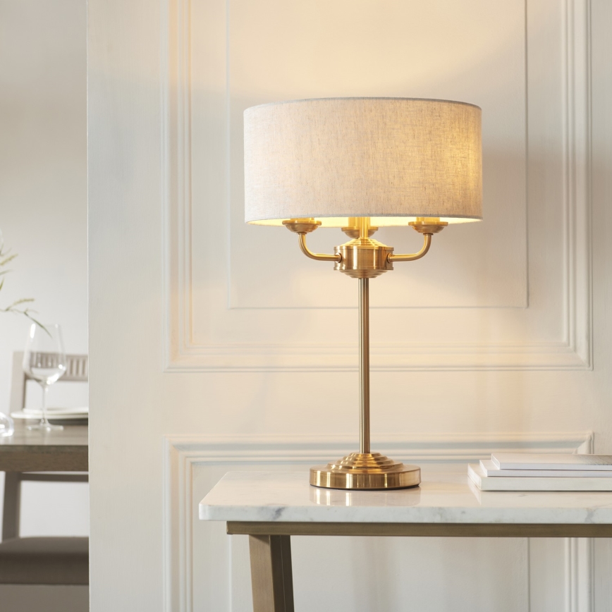 Endon 110721 - Stolní lampa HIGHCLERE 3xE14/18W/230V béžová/mosaz