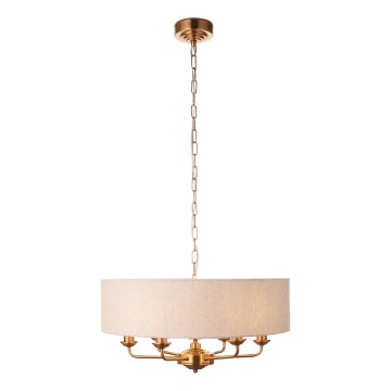 Endon 110722 - Lustr na řetězu HIGHCLERE 6xE14/6W/230V béžová/mosaz pr. 55 cm