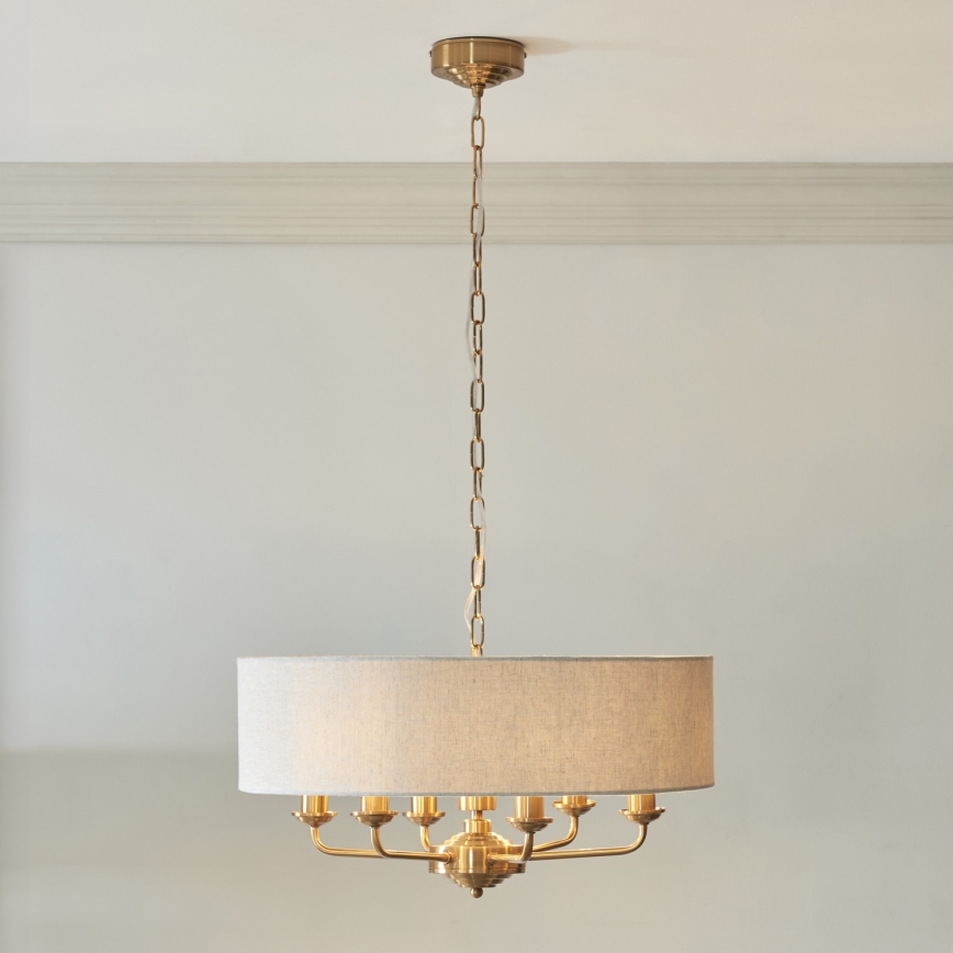 Endon 110722 - Lustr na řetězu HIGHCLERE 6xE14/6W/230V béžová/mosaz pr. 55 cm
