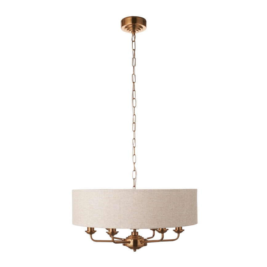 Endon 110722 - Lustr na řetězu HIGHCLERE 6xE14/6W/230V béžová/mosaz pr. 55 cm