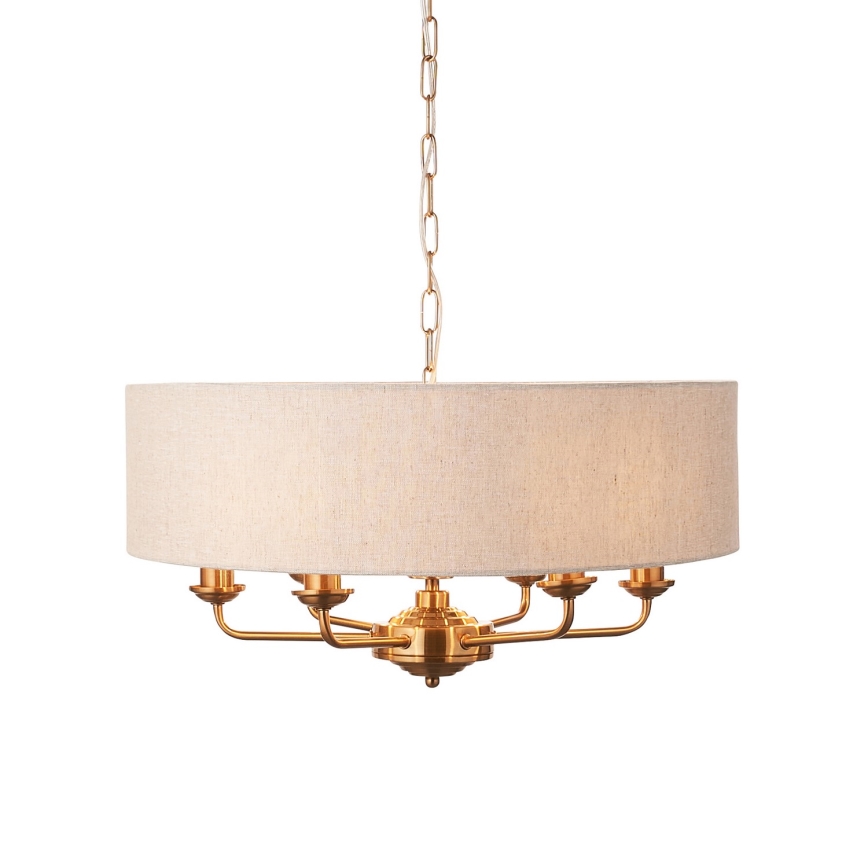 Endon 110722 - Lustr na řetězu HIGHCLERE 6xE14/6W/230V béžová/mosaz pr. 55 cm