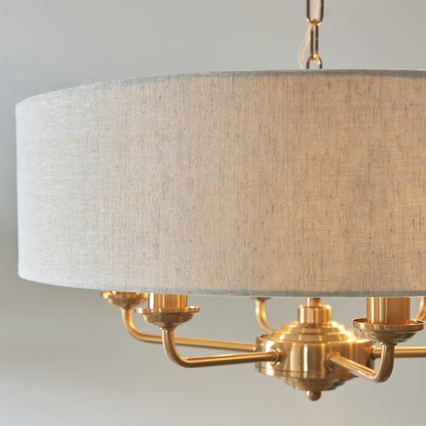 Endon 110722 - Lustr na řetězu HIGHCLERE 6xE14/6W/230V béžová/mosaz pr. 55 cm