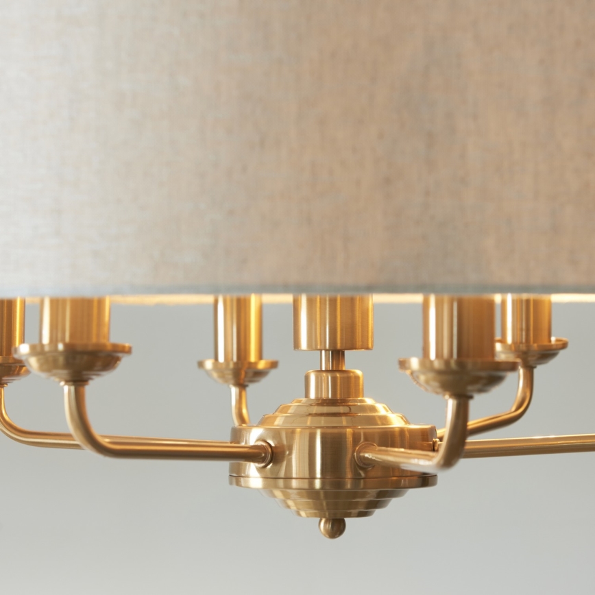 Endon 110722 - Lustr na řetězu HIGHCLERE 6xE14/6W/230V béžová/mosaz pr. 55 cm
