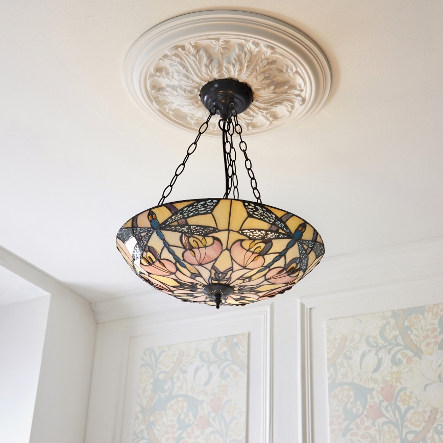 Endon 111869 - Lustr na řetězu Tiffany ASHTON 3xE27/10W/230V pr. 45 cm