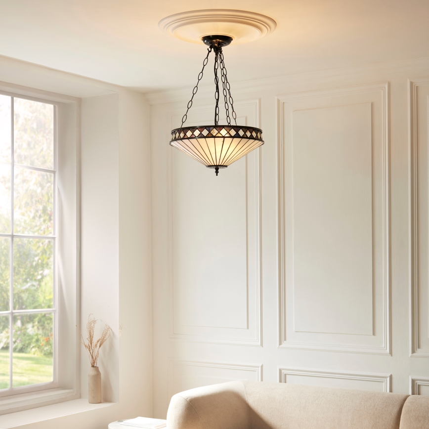 Endon 111870 - Lustr na řetězu Tiffany FARGO 3xE27/10W/230V pr. 41,5 cm