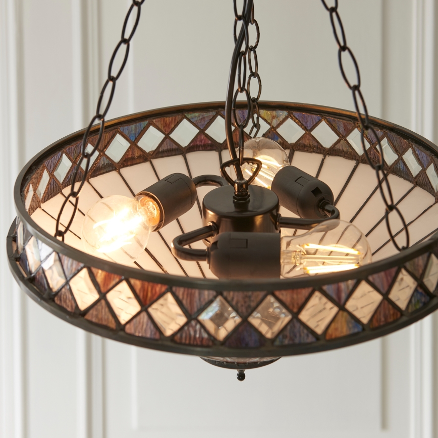 Endon 111870 - Lustr na řetězu Tiffany FARGO 3xE27/10W/230V pr. 41,5 cm