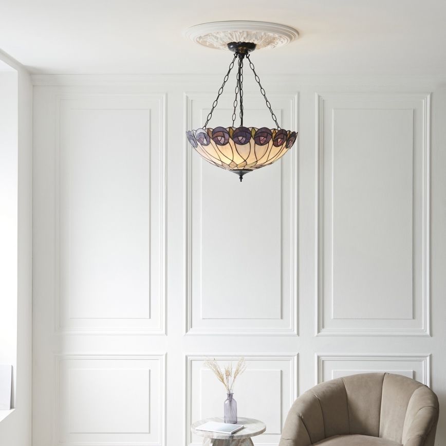 Endon 111872 - Lustr na řetězu Tiffany HUTCHINSON 3xE27/60W/230V pr. 50 cm