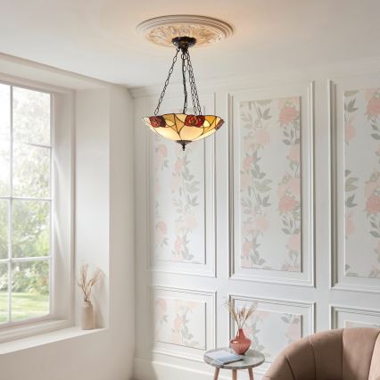 Endon 111879 - Lustr na řetězu Tiffany INGRAM 3xE27/10W/230V pr. 45 cm