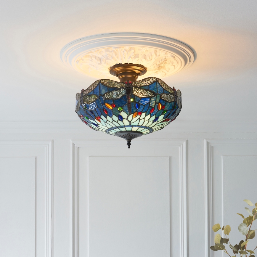 Endon 111897 - Přisazený lustr Tiffany DRAGONFLY 3xE27/10W/230V pr. 41 cm