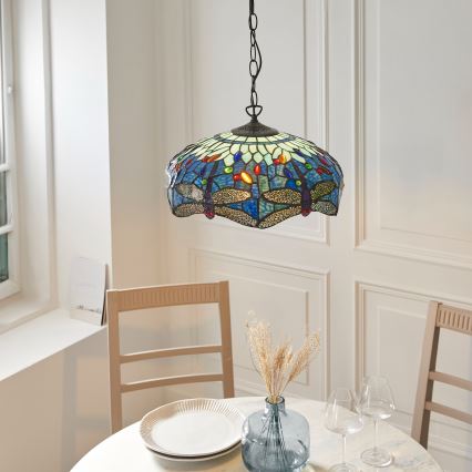 Endon 112195 - Lustr na řetězu Tiffany DRAGONFLY 1xE27/60W/230V pr. 41 cm