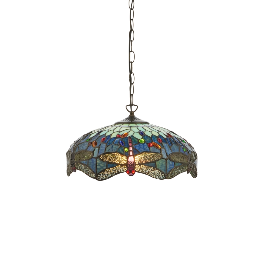 Endon 112195 - Lustr na řetězu Tiffany DRAGONFLY 1xE27/60W/230V pr. 41 cm